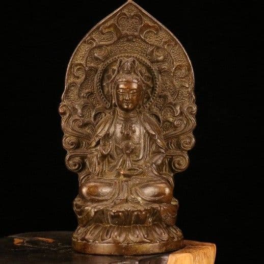 仏教美術 中国 仏像 バックライト観音様 小仏像 銅製 銅器