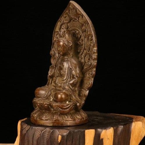 仏教美術 中国 仏像 バックライト観音様 小仏像 銅製 銅器