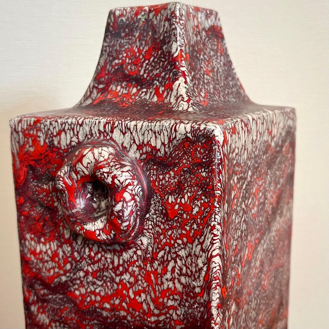 箕面焼 松田箕山 双耳 四方花瓶