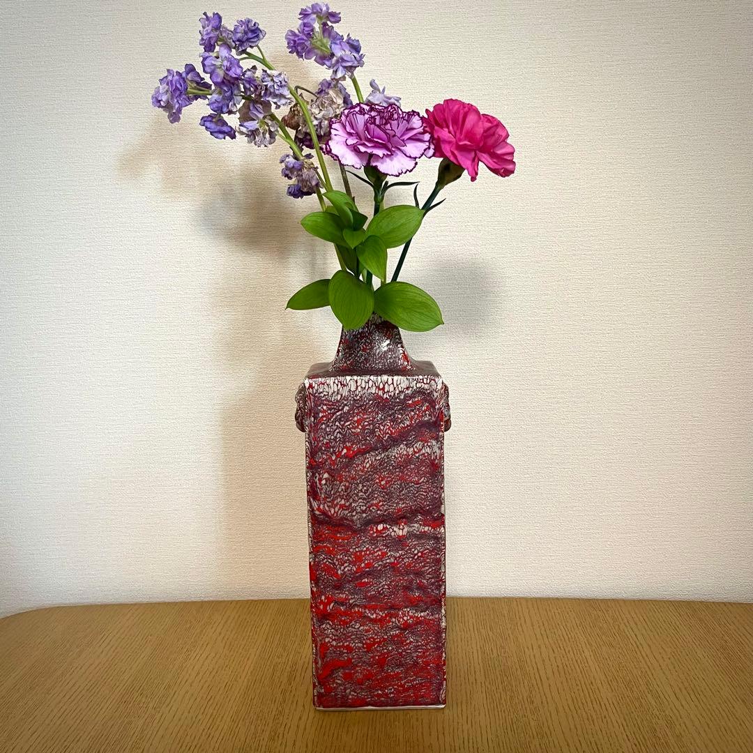 箕面焼 松田箕山 双耳 四方花瓶