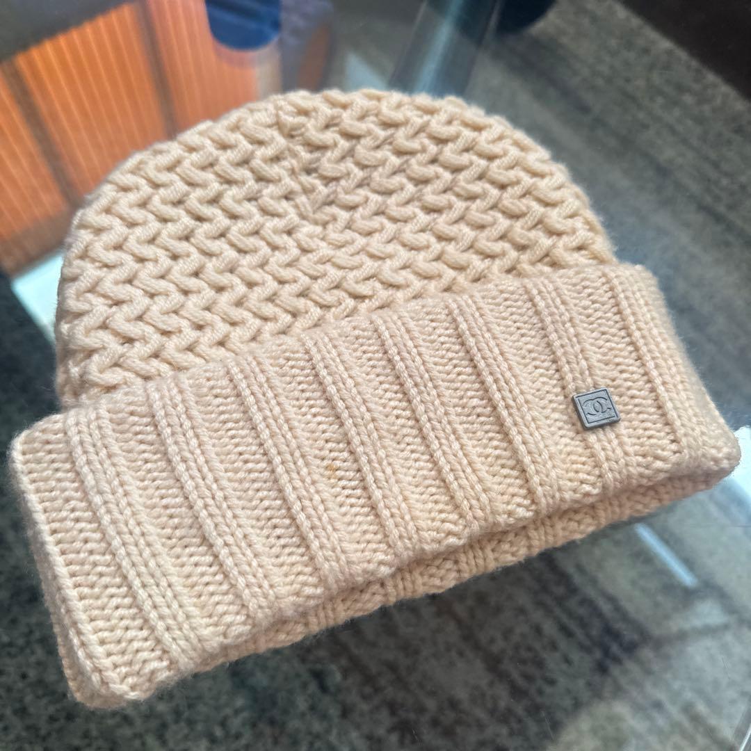 CHANEL カシミヤ ニット帽 ベージュ　アイボリー　ホワイト系