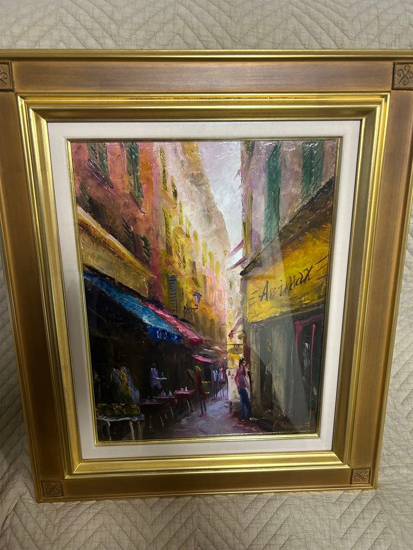 山口真功　油彩画　[黄色い看板のある街角] F6サイズ