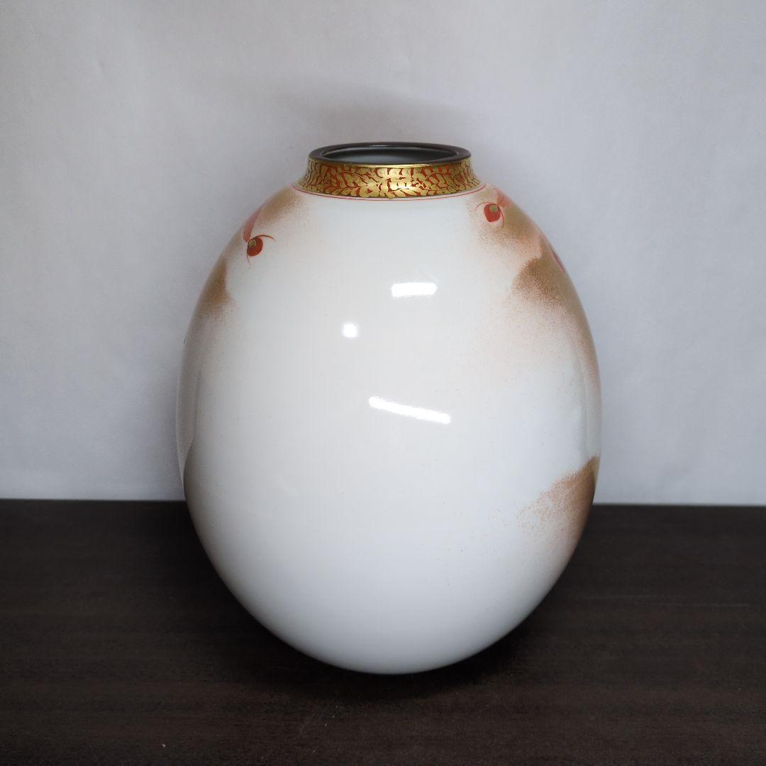 伝統工芸士 福田良則 作 九谷焼 金彩赤絵 鳳凰文 花瓶 高さ約24.5cm