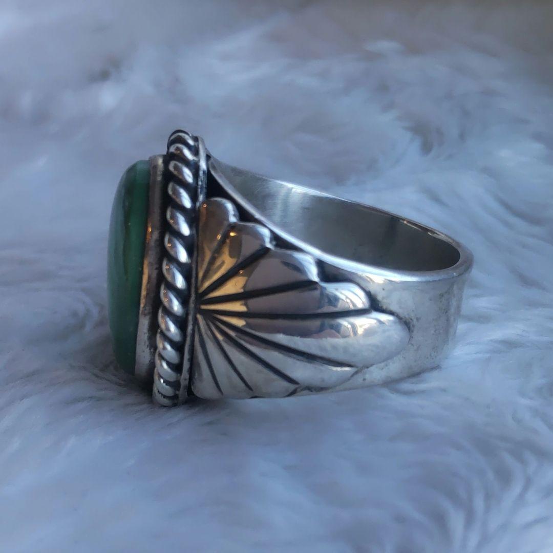 【21号】インディアンジュエリー グリーンターコイズ シルバー925