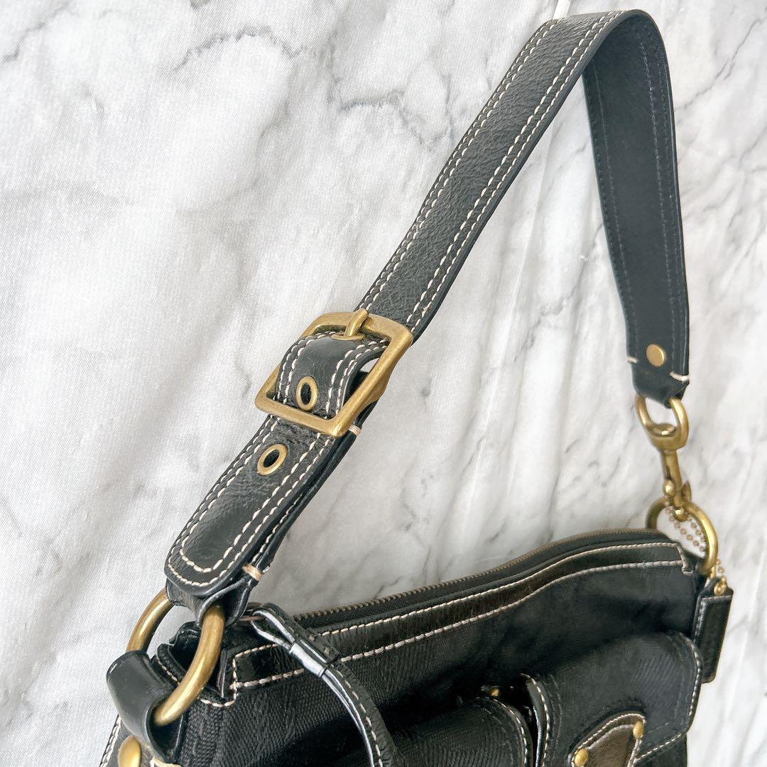 COACH シグネチャー ハンプトンズ マルチポケット ショルダーバッグ 黒