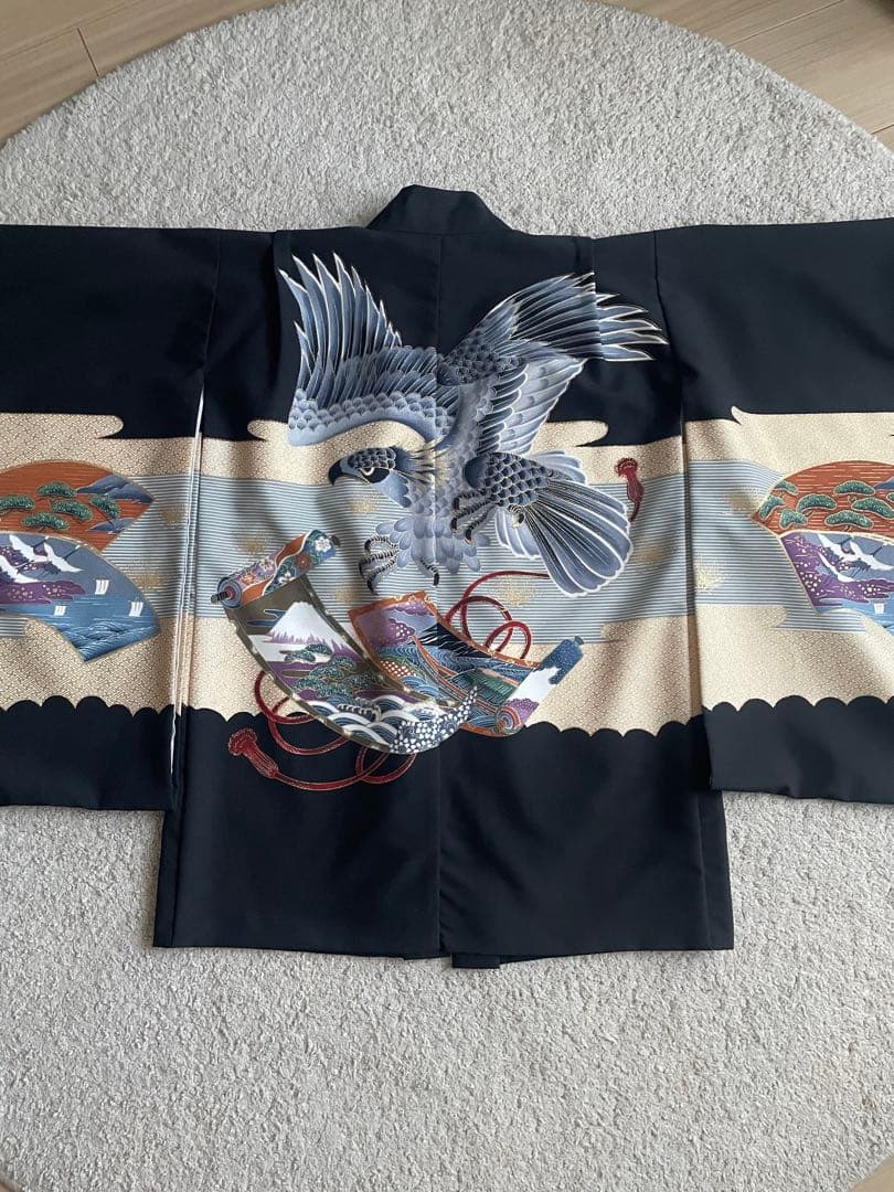 七五三　袴　男の子　5歳　フルセット　黒地に金色模様