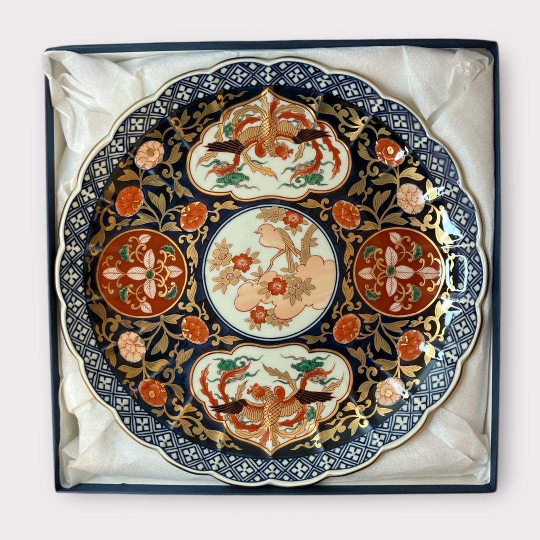 有田焼 林九郎作 金彩元禄花鳥 盛皿 大皿 鳳凰 牡丹 花唐草 未使用品