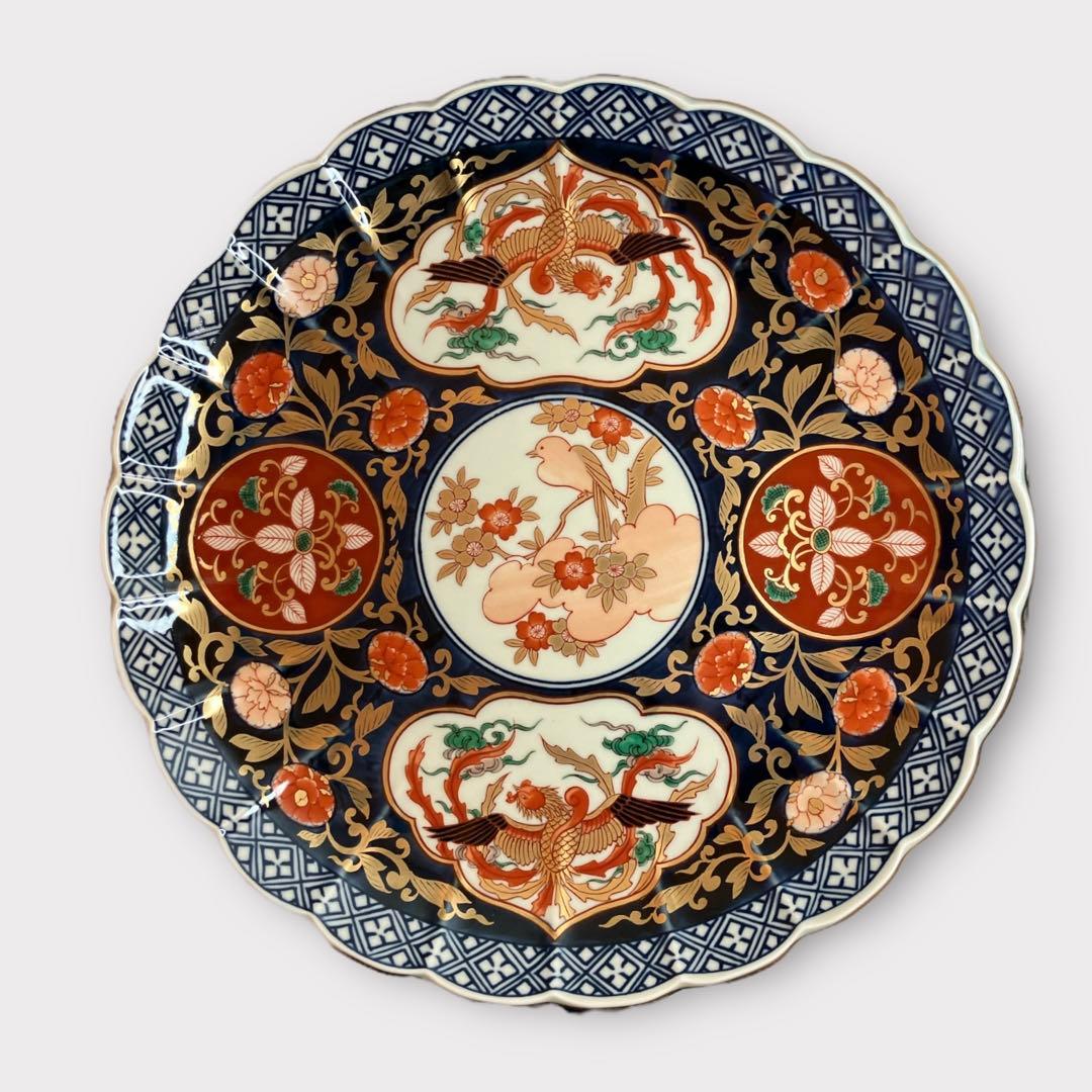 有田焼 林九郎作 金彩元禄花鳥 盛皿 大皿 鳳凰 牡丹 花唐草 未使用品