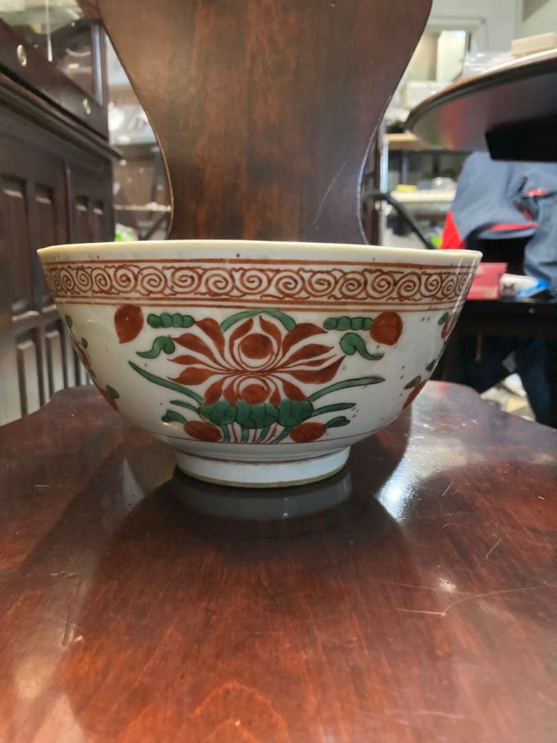 呉須赤絵　魁花鳥文鉢　中国　骨董　明、清時代