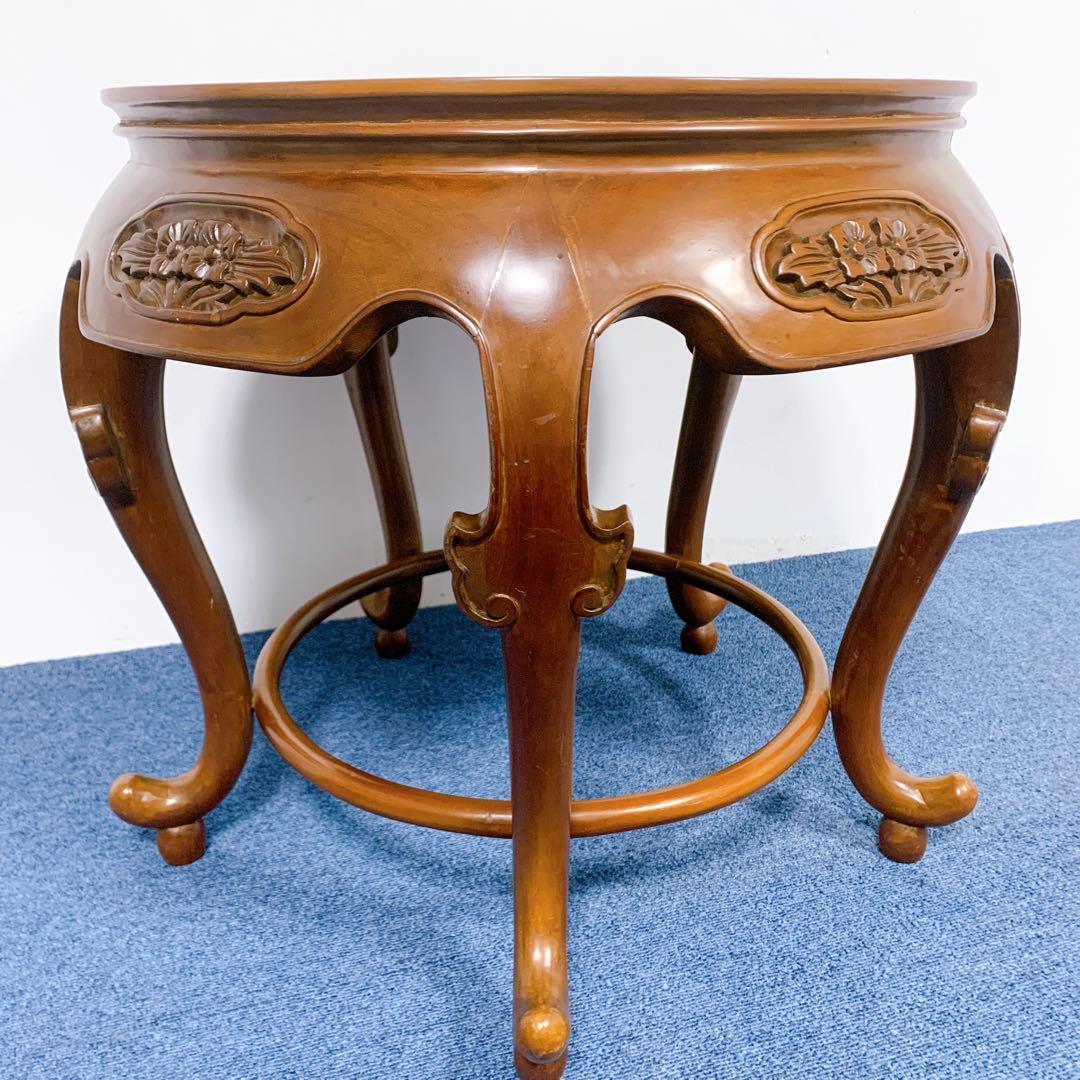 【稀少品】唐木家具 彫刻円形テーブル 猫脚センターテーブル 李朝家具 花梨