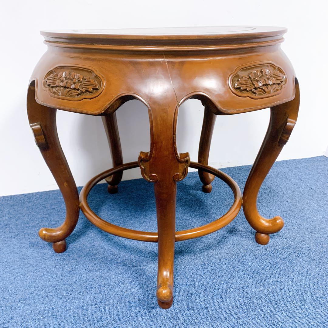 【稀少品】唐木家具 彫刻円形テーブル 猫脚センターテーブル 李朝家具 花梨