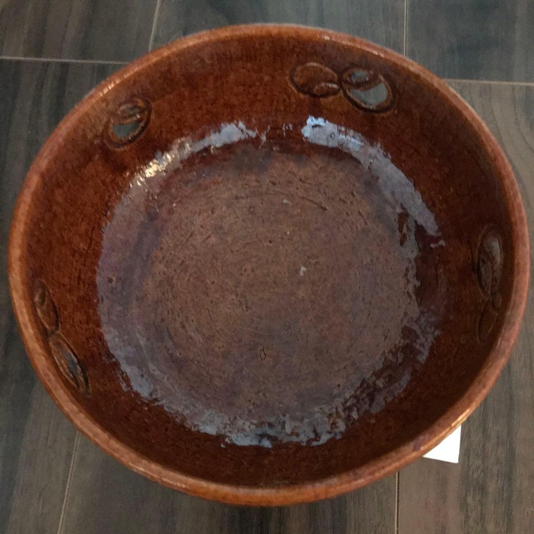 九代大樋長左衛門 飴釉 つぼつぼ透かし菓子鉢