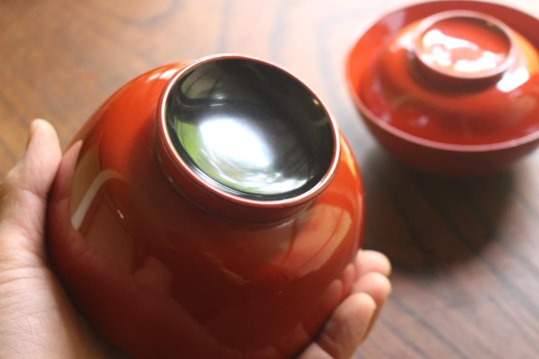 デッドストック！極上朱漆の美しい輪島塗の四つ椀（検漆器漆椀懐石四つ組椀茶道具