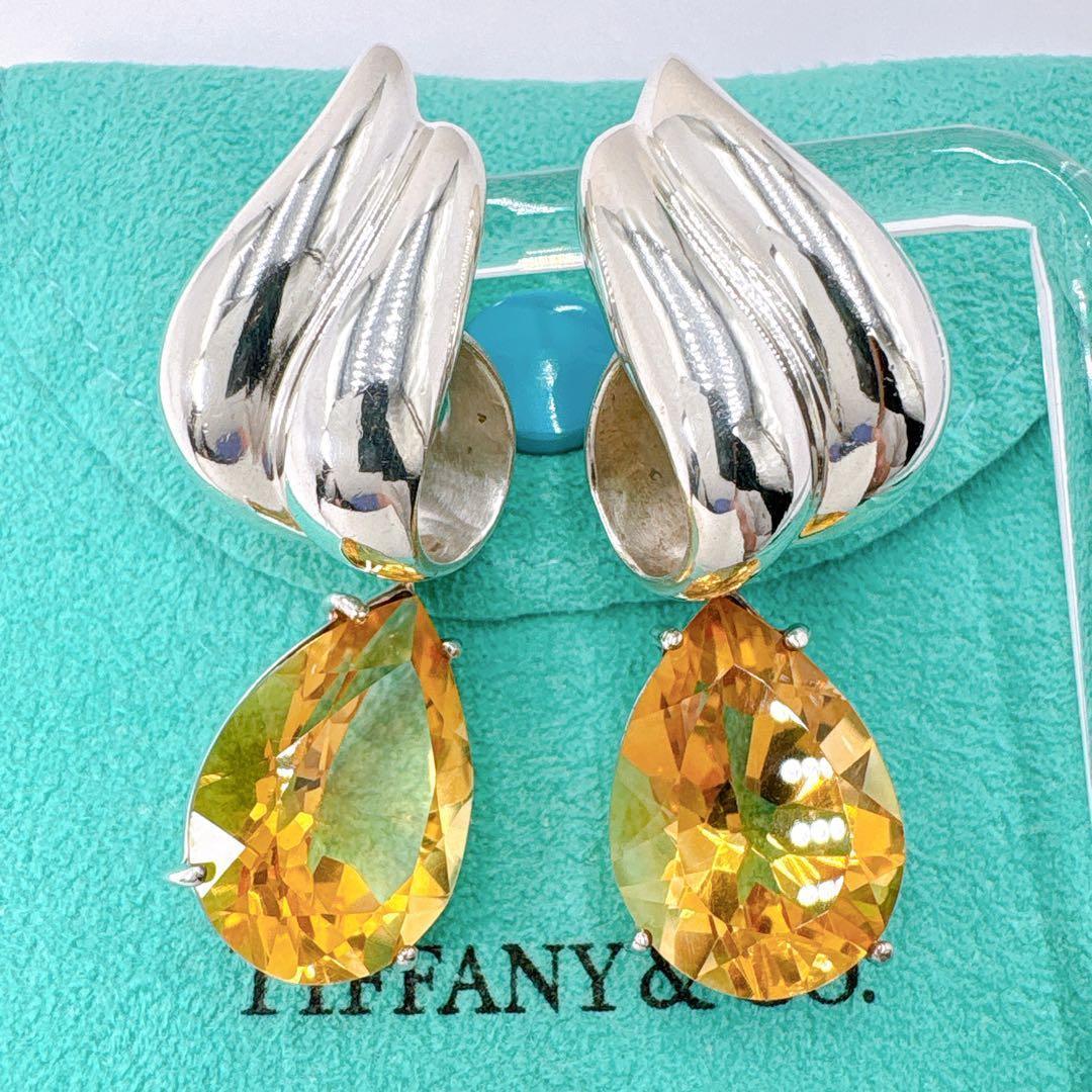 美品レア オールドティファニー ピアス シトリン ティアドロップ シルバー925
