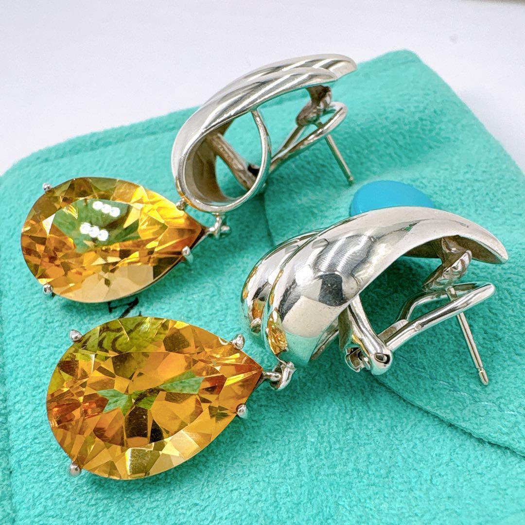 美品レア オールドティファニー ピアス シトリン ティアドロップ シルバー925
