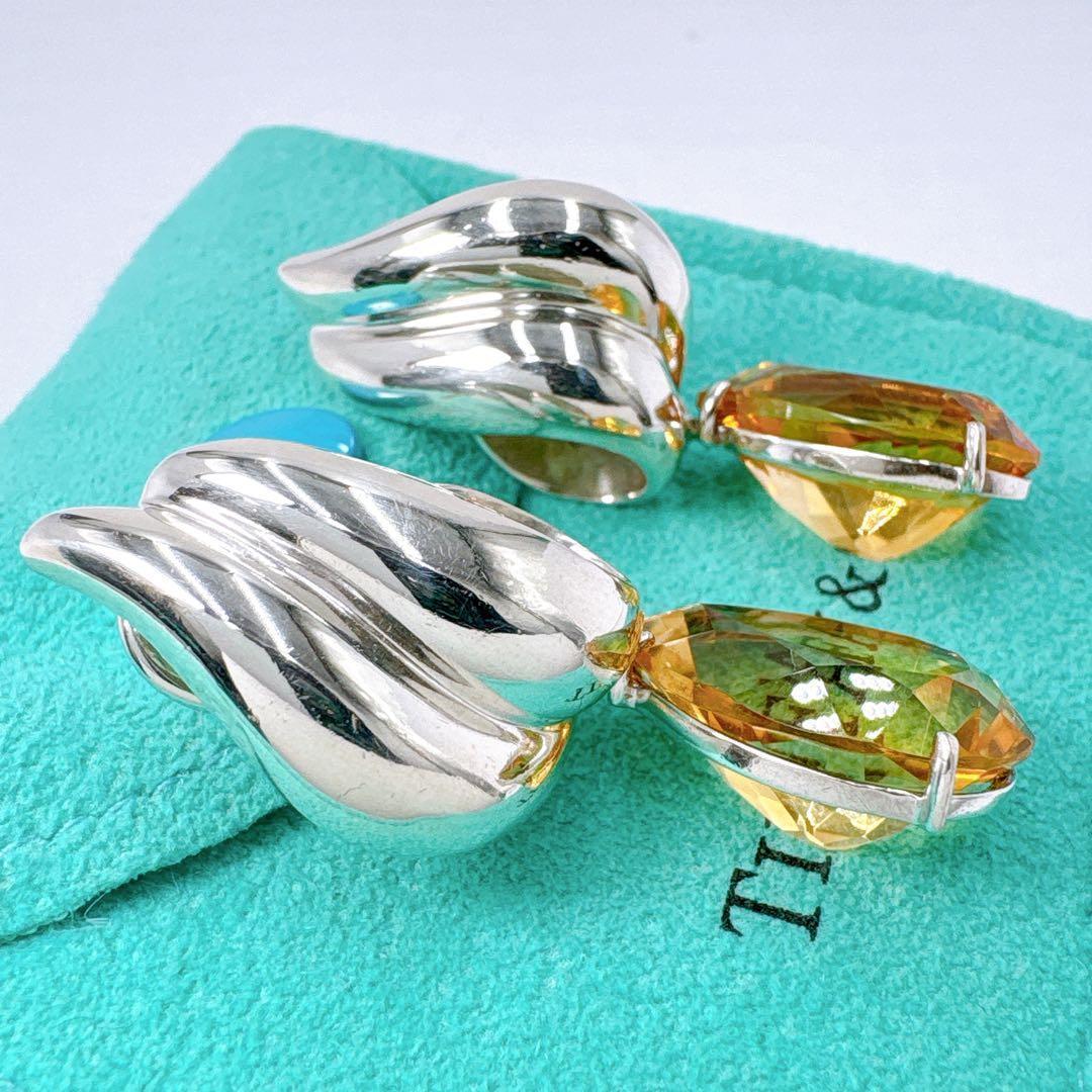 美品レア オールドティファニー ピアス シトリン ティアドロップ シルバー925