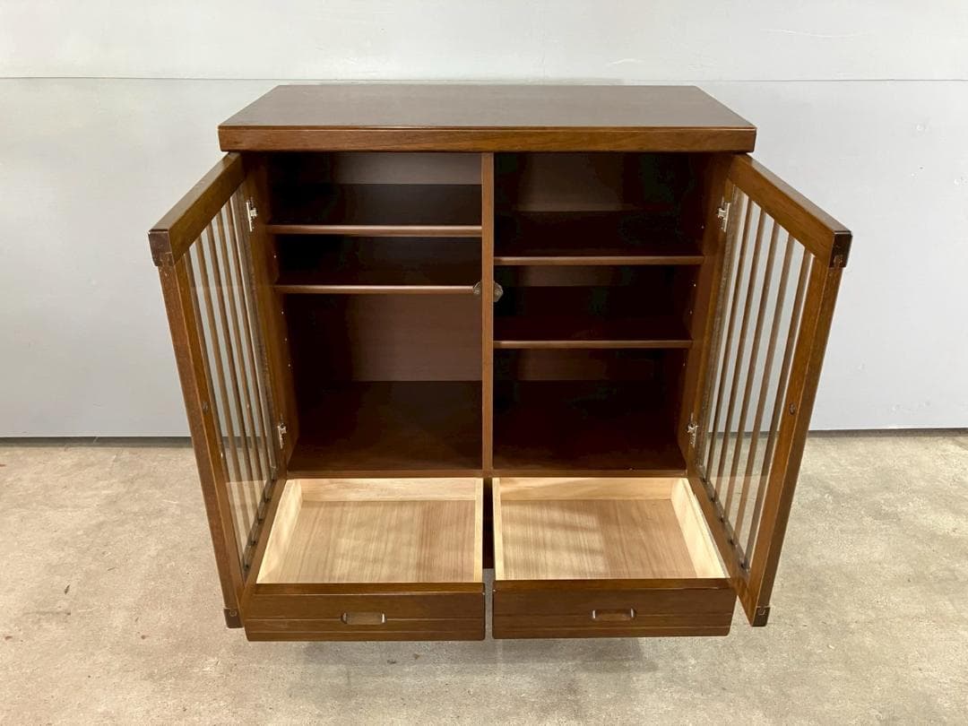 ガラス戸棚 戸棚 キャビネット サイドボード 飾棚 本棚 格子扉 RW435