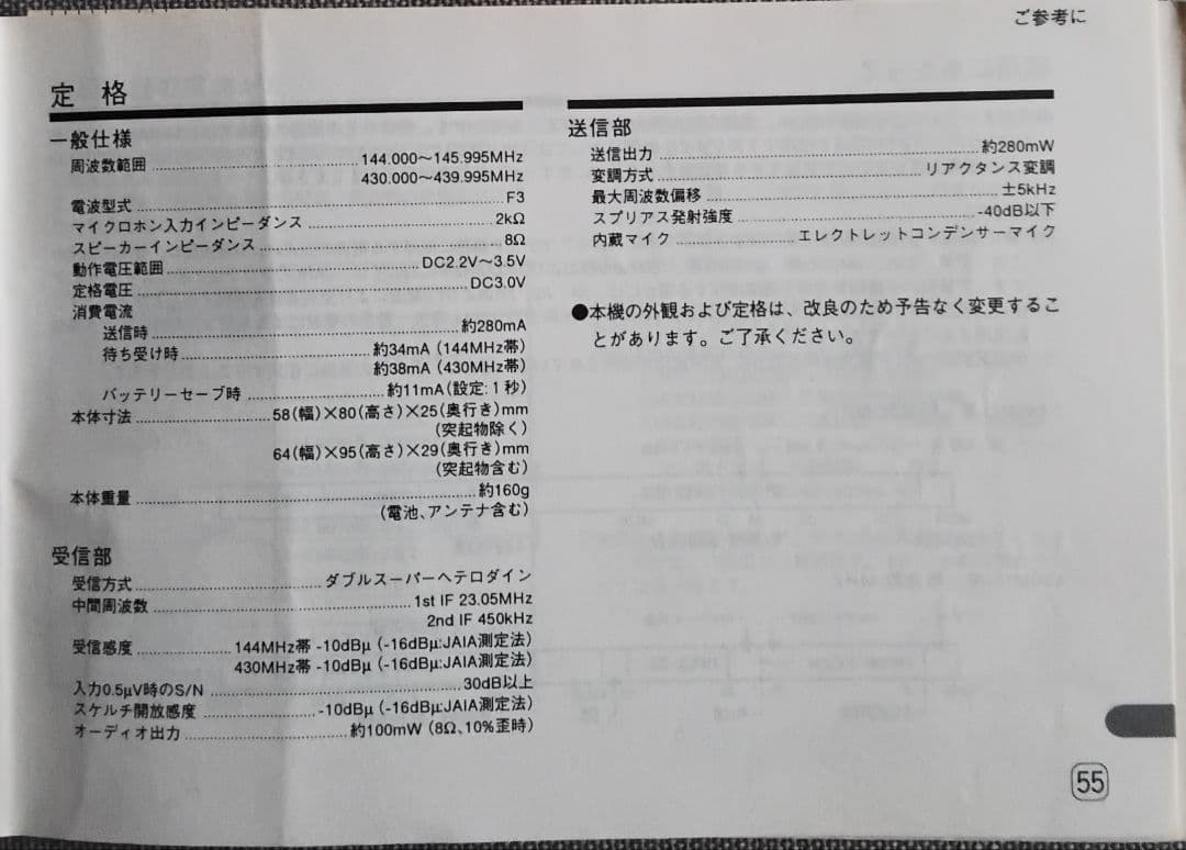 スタンダード 144/430MHz帯FMハンディ機 C501