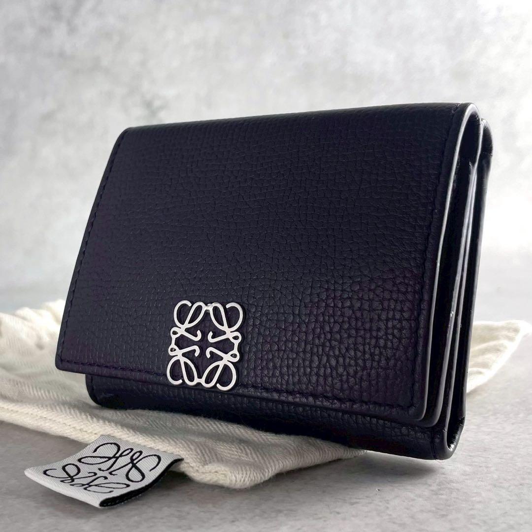 【極美品】 ロエベ トライフォールド アナグラム タン 三つ折り財布 パープル