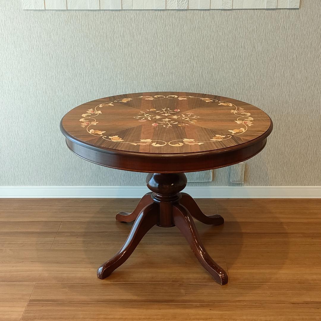 象嵌　花柄　ラウンドテーブル　イタリアンクラシック