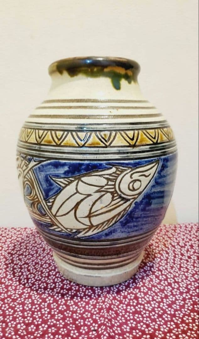 [入手困難]やちむん 金城次郎一門 宮城智 魚紋 大壺 人間国宝弟子