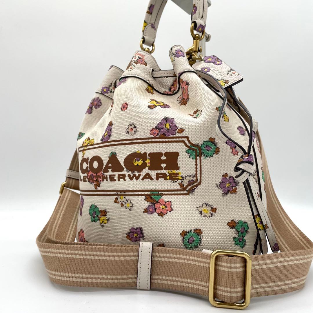 【美品】コーチ　フローラル　2way バッグ　巾着　チャーム　ゴールド金具