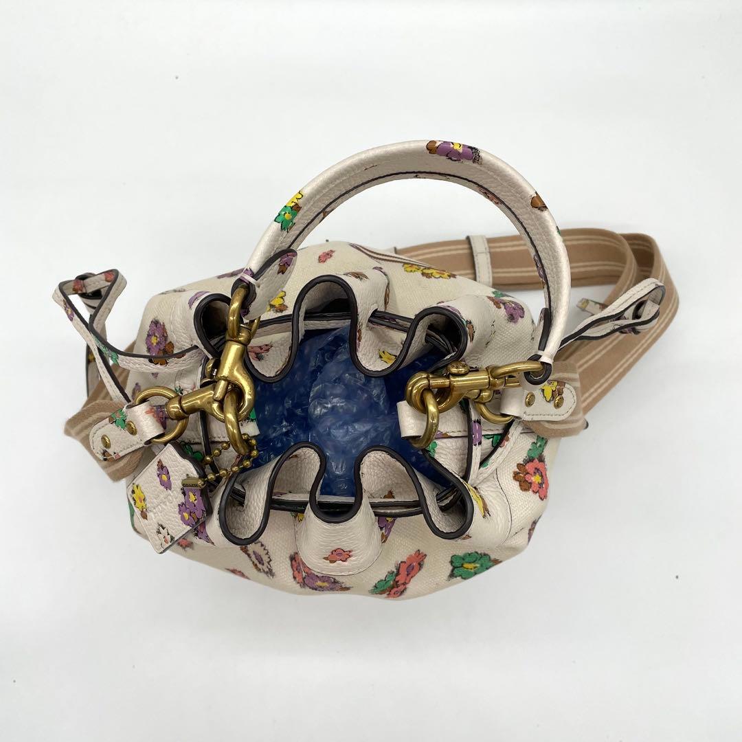 【美品】コーチ　フローラル　2way バッグ　巾着　チャーム　ゴールド金具