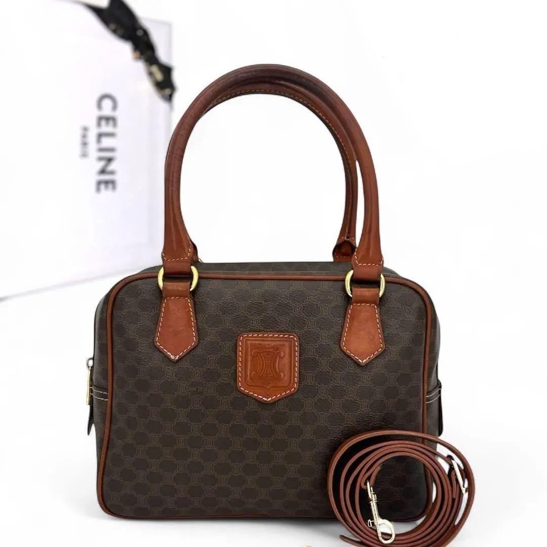 美品　セリーヌ マカダム　ハンドバッグ　ミニボストン　2way ショルダー