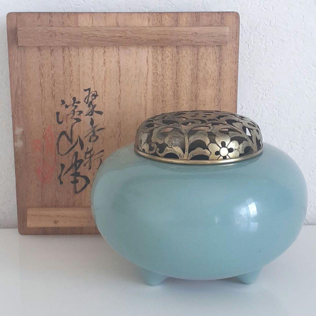✨青磁三足火舎香炉 透かし彫り骨董品 火舎 工芸