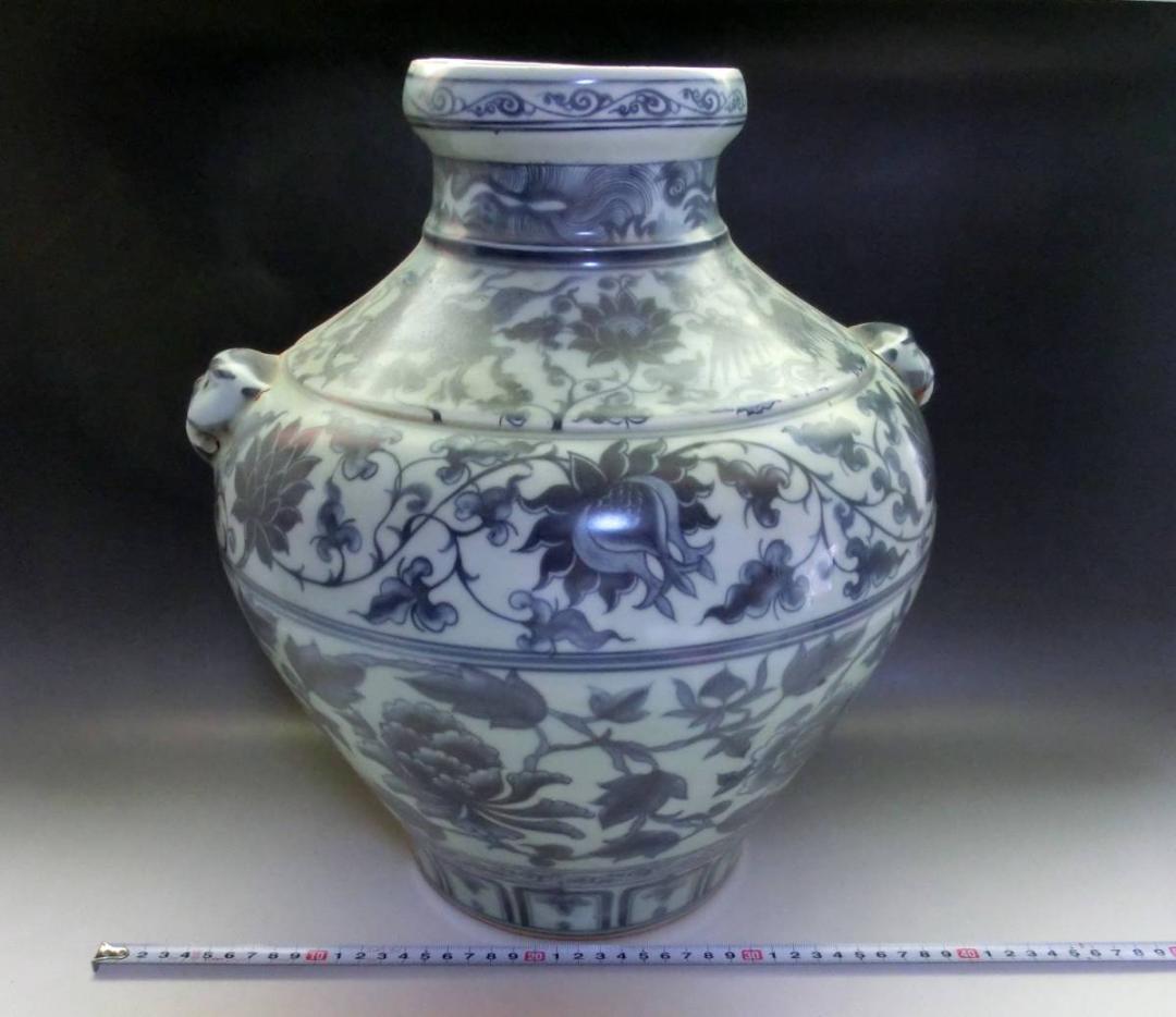 壷■支那青華花唐草紋大壺 染付大瓶 中国 古玩 唐物 花瓶 骨董品 32.6cm