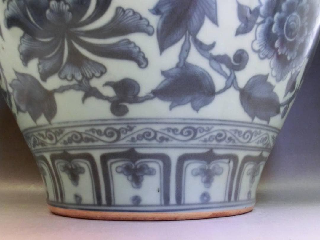 壷■支那青華花唐草紋大壺 染付大瓶 中国 古玩 唐物 花瓶 骨董品 32.6cm