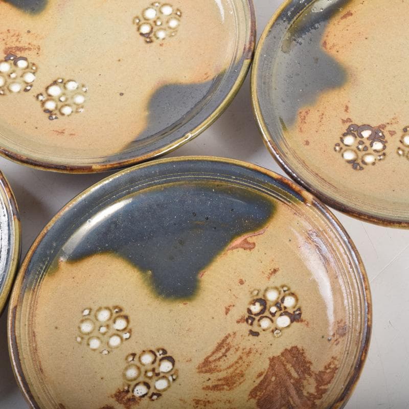 和食器　竹里庵　葵窯　加藤春二作　織部　花文　銘々皿　五客　共箱　C　8322