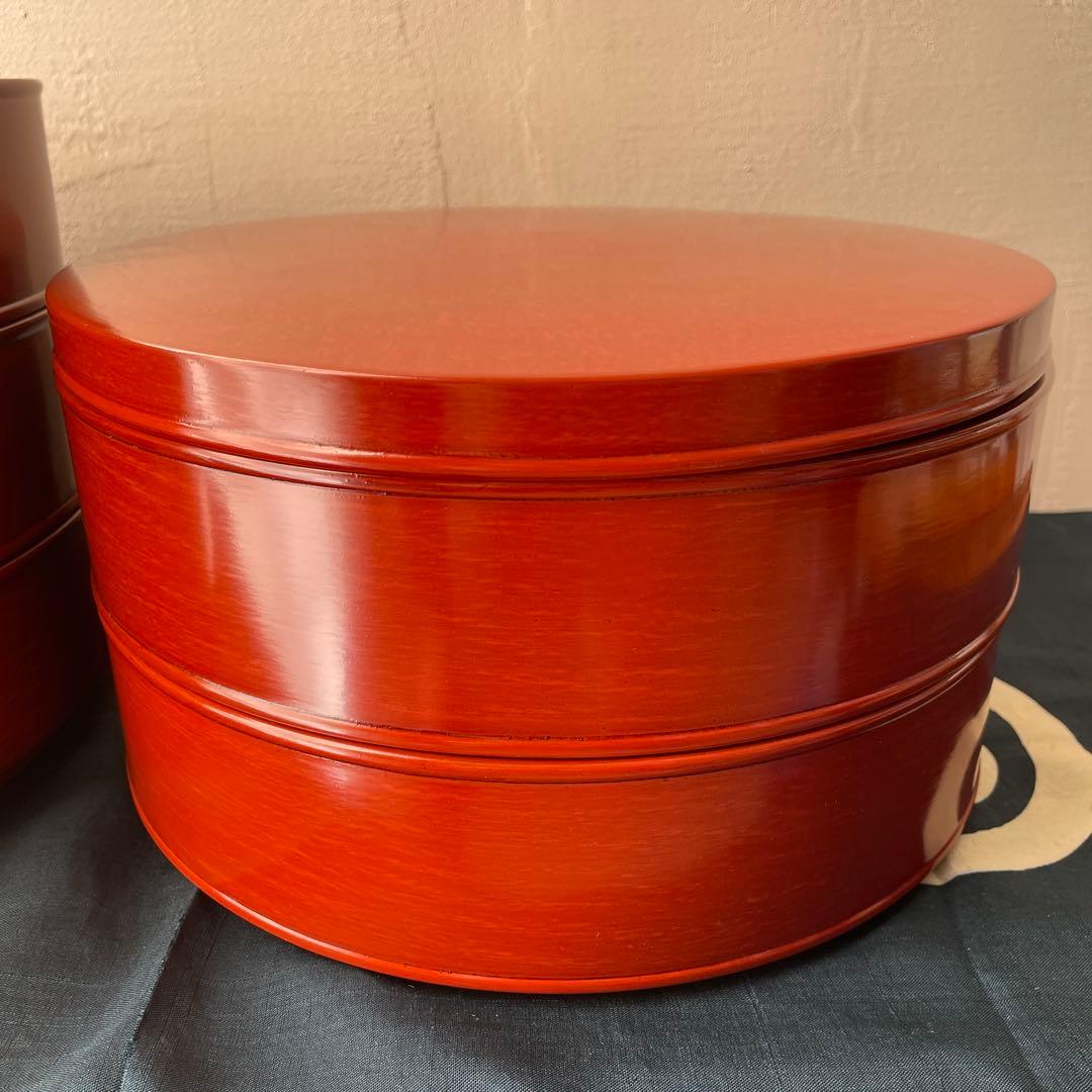 木製　漆器　丸型　重箱　5段重　朱塗り　四国塗　後藤塗　寿司桶　蓋物　日本製