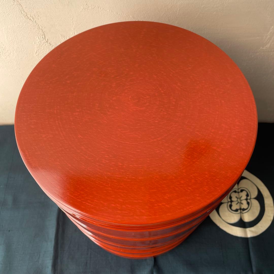 木製　漆器　丸型　重箱　5段重　朱塗り　四国塗　後藤塗　寿司桶　蓋物　日本製