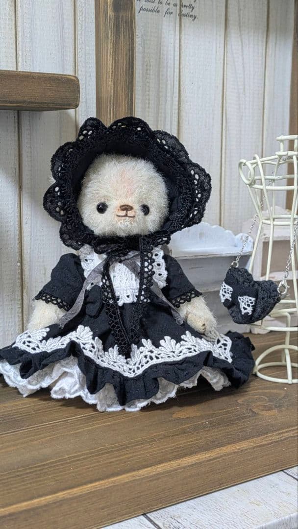 ユ*リ様 ハンドメイド テディベア ラティニティアルパカ ローズ色 ゴスロリ系