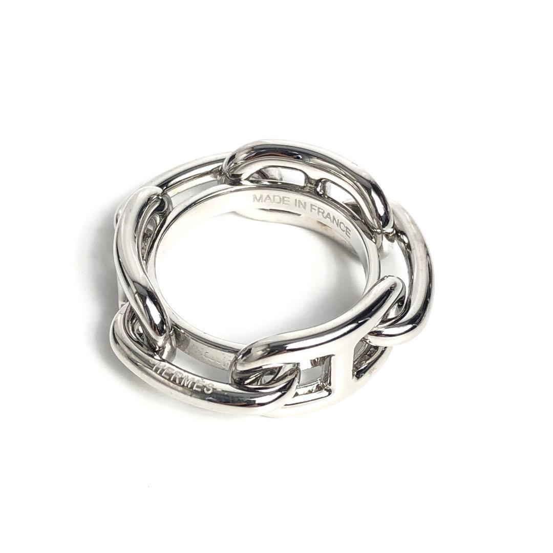 【美品】HERMES エルメス スカーフリング シェーヌダンクル シルバーカラー