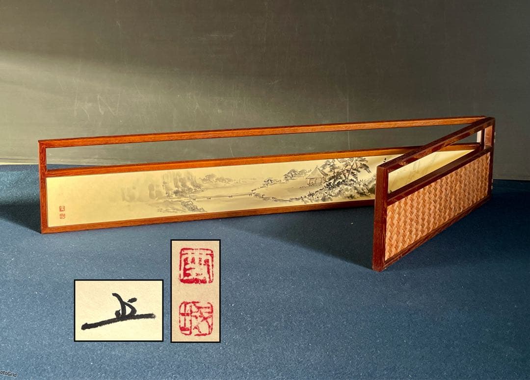 特価❣️【美品】「祖」 網代 楼閣山水 両面使い 立礼 点茶盤 風炉先屏風 （B）