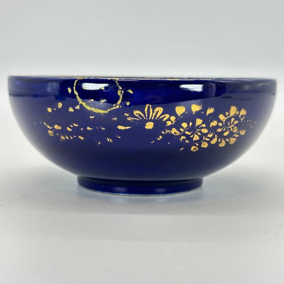 a479 送料無料 ※直し有り※ 錦光山銘 錦手瑠璃地金彩人物絵 京薩摩 茶碗