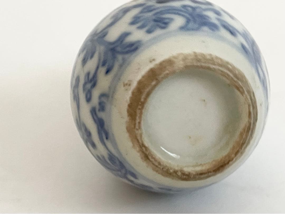 骨董　アンティーク　染付　鼻煙壷　瓢形　唐草喜字　コレクション　中国骨董