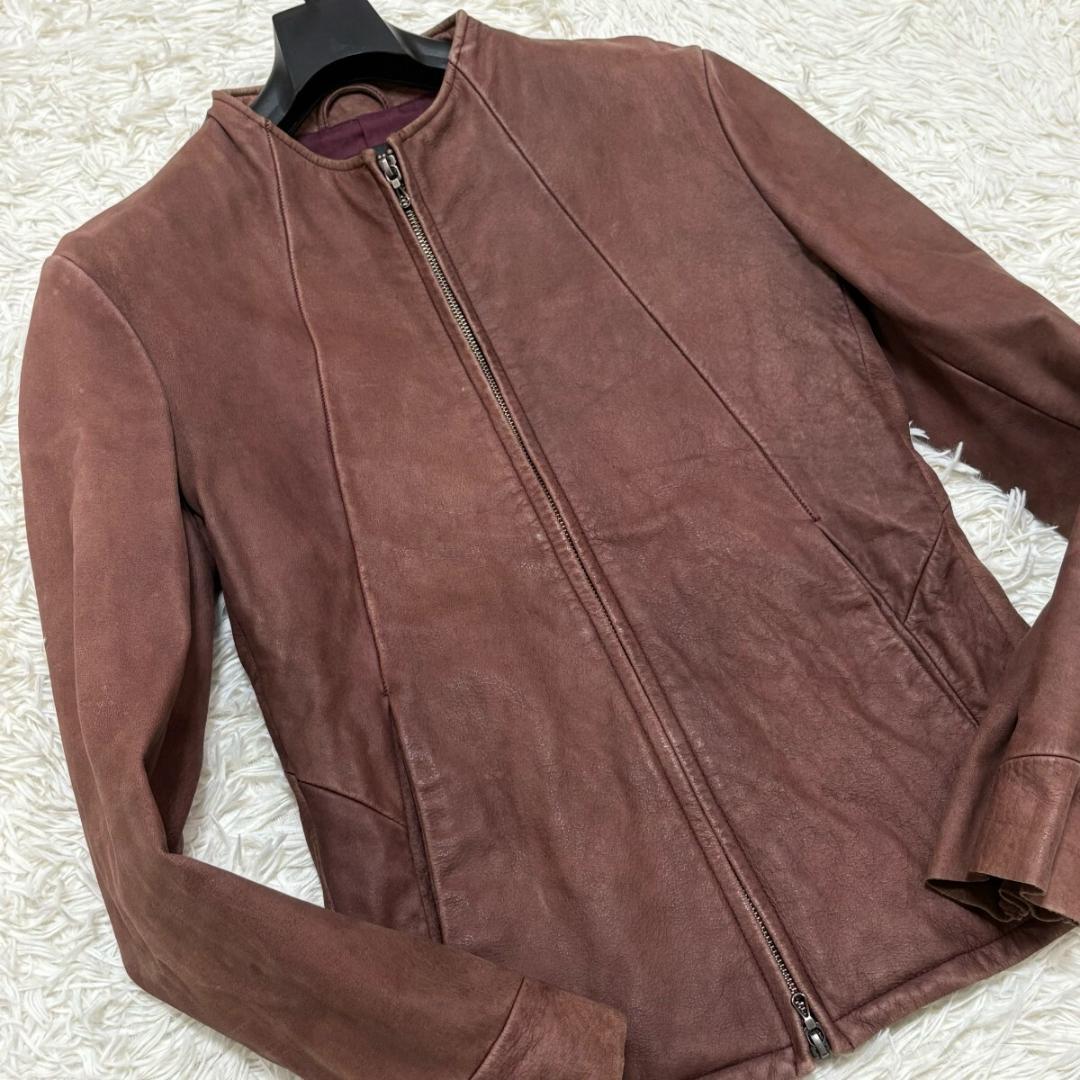 美品 L トルネードマート ノーカラー レザー シングルライダースジャケット