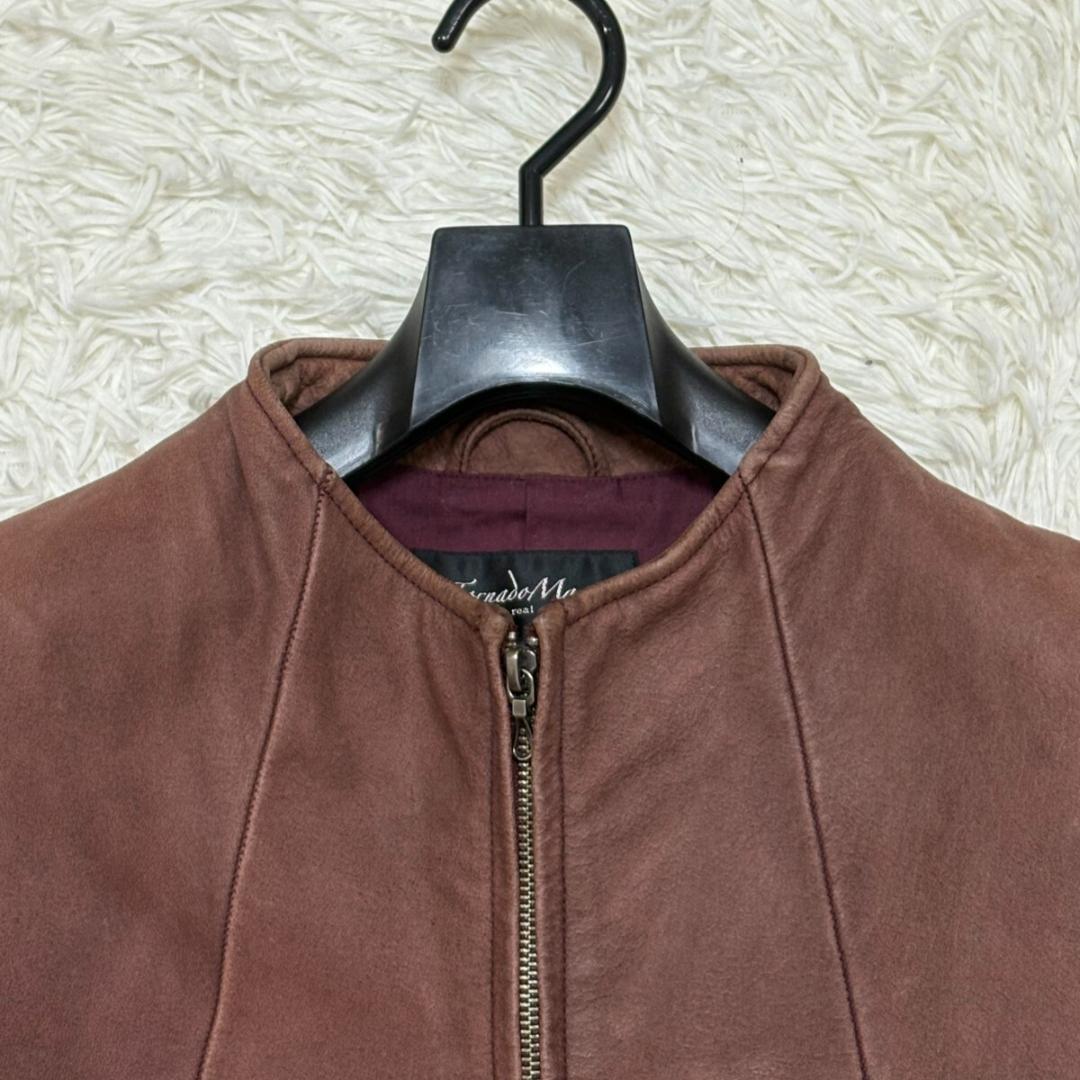 美品 L トルネードマート ノーカラー レザー シングルライダースジャケット