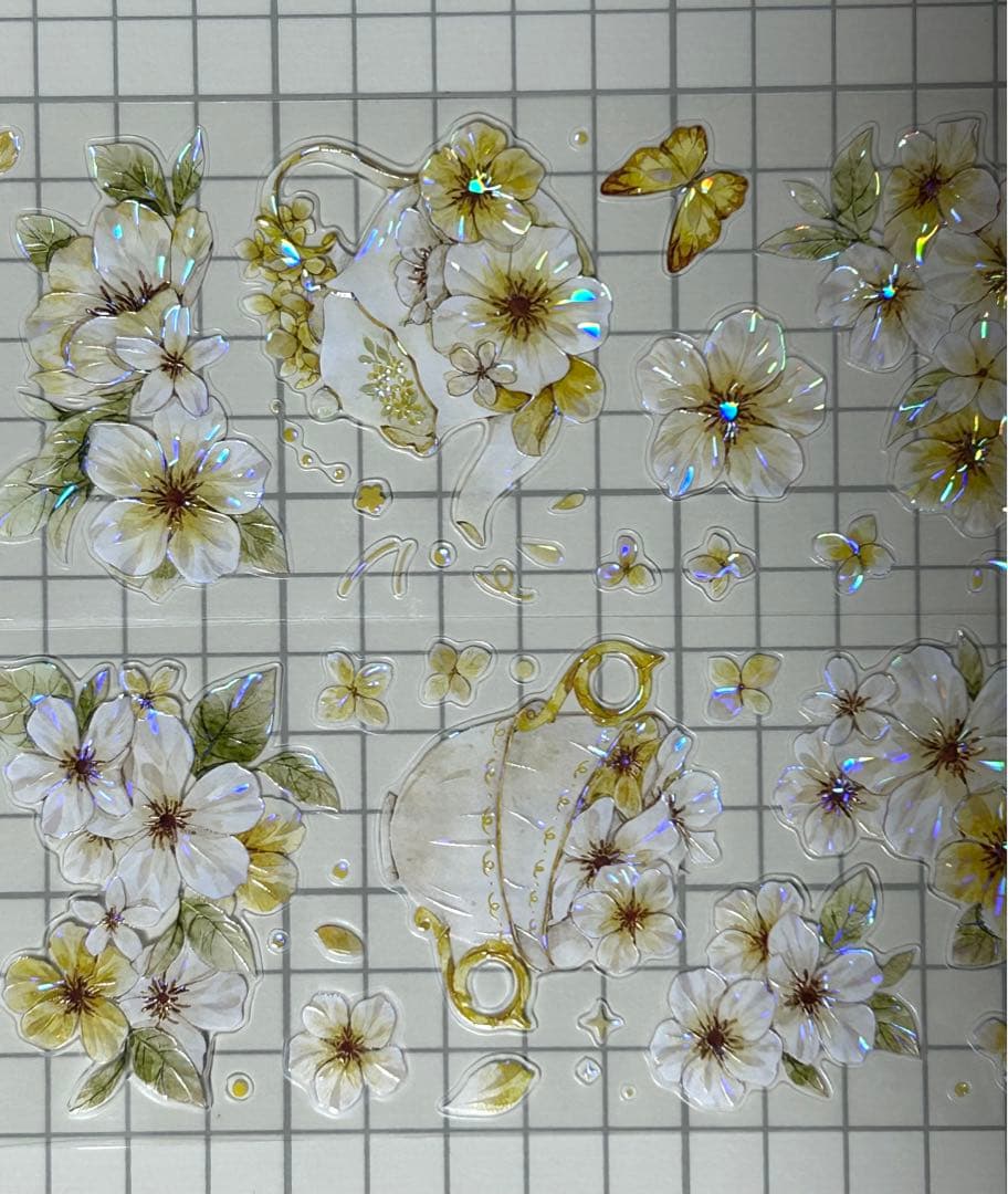 黄花とティーカップ シール式 海外マステ 切り売り