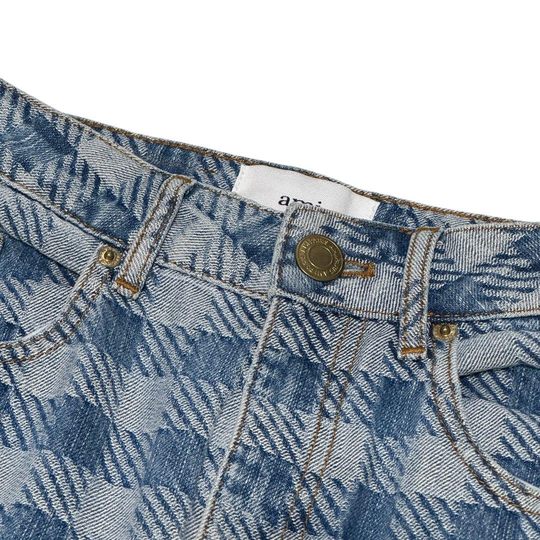 AMI PARIS アミパリ　デニムスカート ギンガムチェック　総柄　膝下26