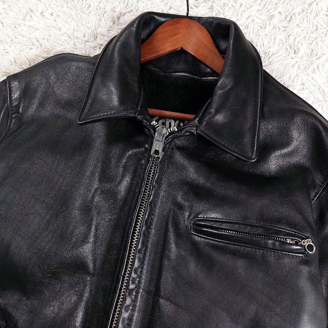 Schott USA製 襟付き ボアライナー レザーライダースジャケット 黒42