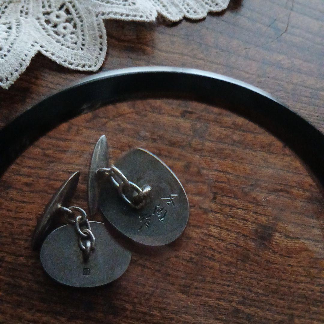 金工 銀製 富士山 カフリンクス 在銘 レトロ 骨董 山 シルバーカフス