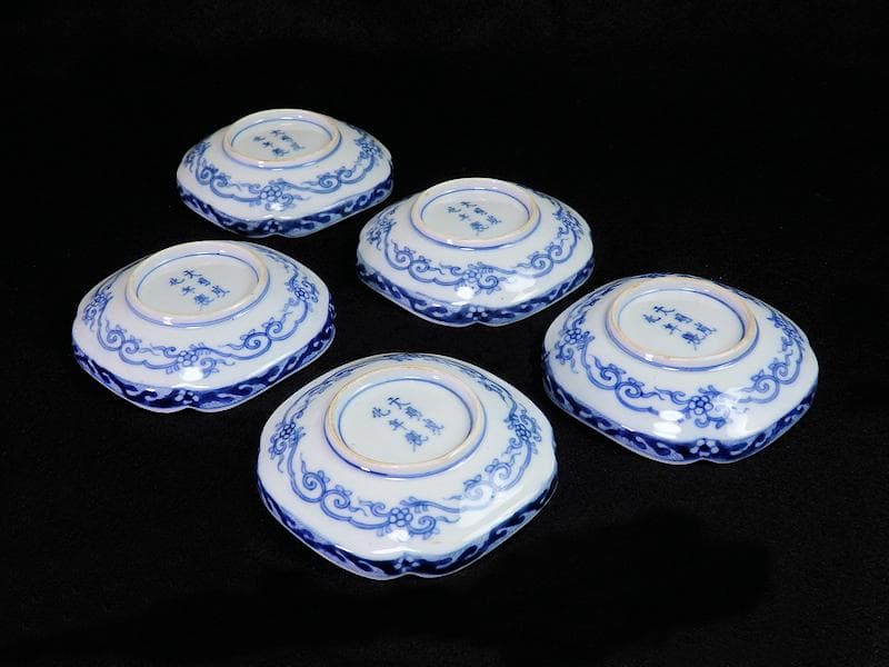 大聖寺伊万里　金襴手鳳凰に毘沙門亀甲紋の図　四方角皿　５枚B249AS-fbbg