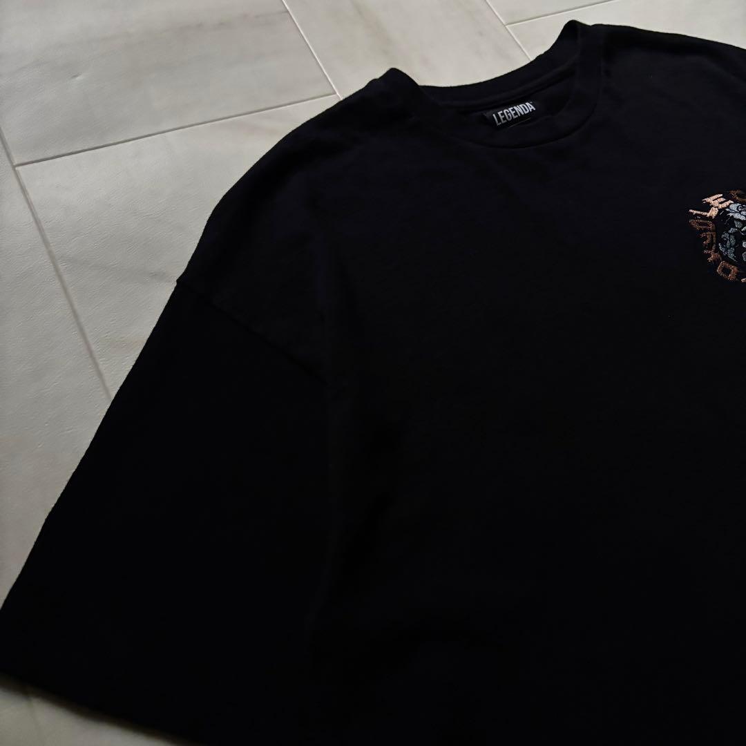 【韓国製】 レジェンダ アーチローズ刺繍Tシャツ 薔薇 ブラック フリーサイズ