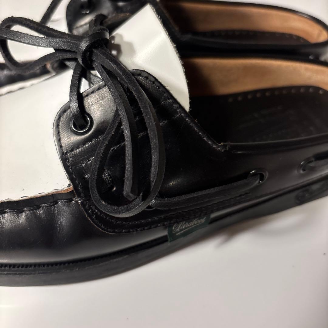 パラブーツ　シャイニースリッパ　ブラック/ホワイト レザー