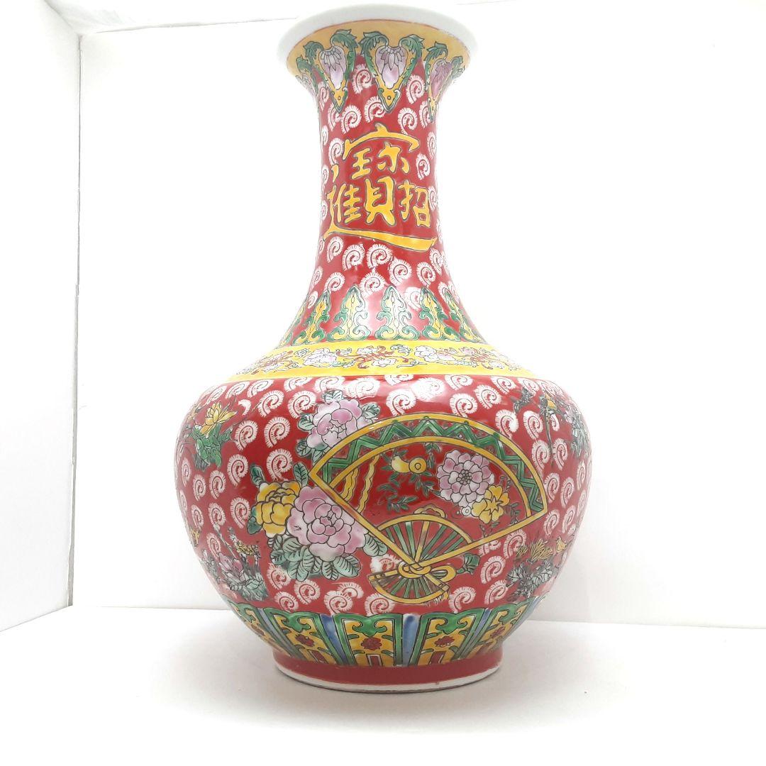 Y1477　中国彩色壺　高さ35.5cm　　ten