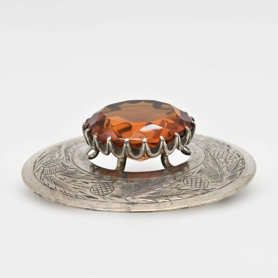 スコティッシュブローチ　キルトの留め具　アザミ模様、水晶　英国　s2282